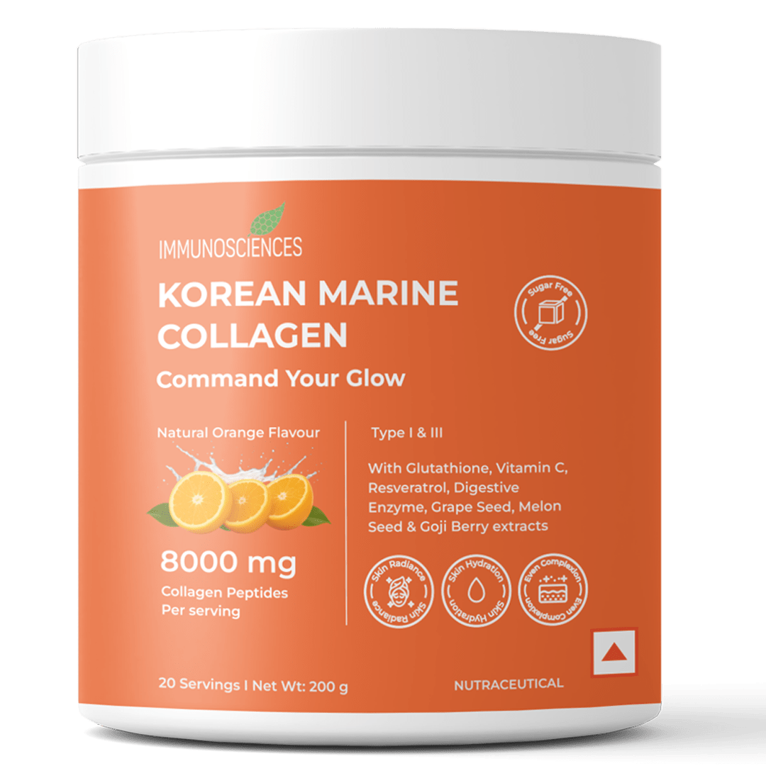 Korean Marine Collagen Powder for Glowing Skin, Hair & Nails | Hydrolyzed Collagen Peptides | Anti - Aging Supplement - IMMUNOSCIENCES