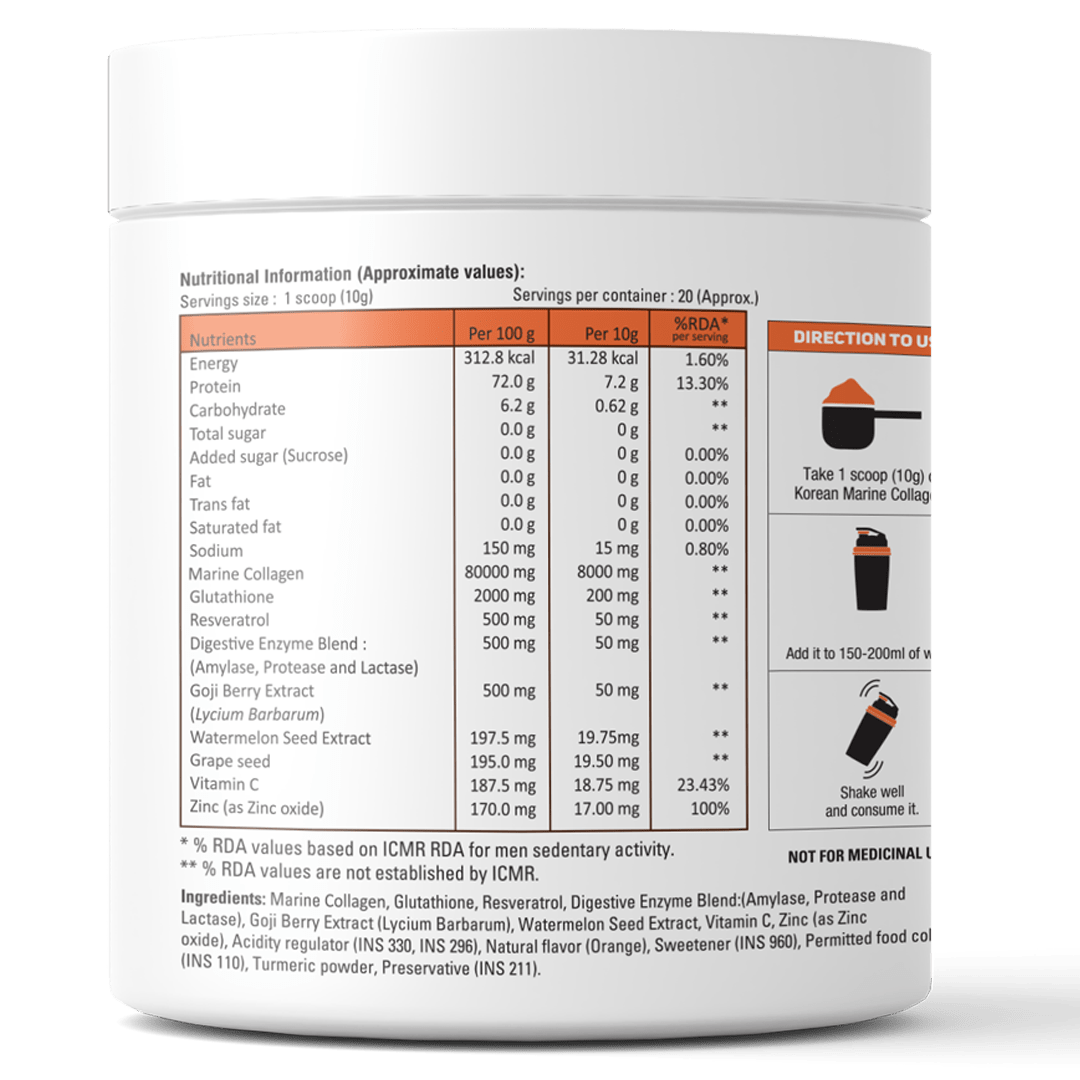 Korean Marine Collagen Powder for Glowing Skin, Hair & Nails | Hydrolyzed Collagen Peptides | Anti - Aging Supplement - IMMUNOSCIENCES