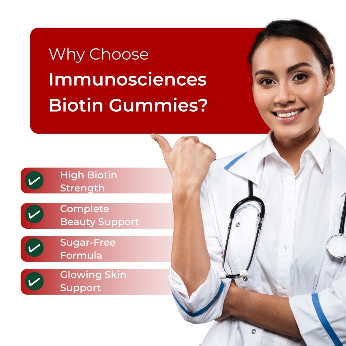 Biotin Gummies – High Potency 10,000 mcg for Hair Growth, Skin & Nails – Delicious Strawberry Flavor – 30 Gummies - IMMUNOSCIENCES