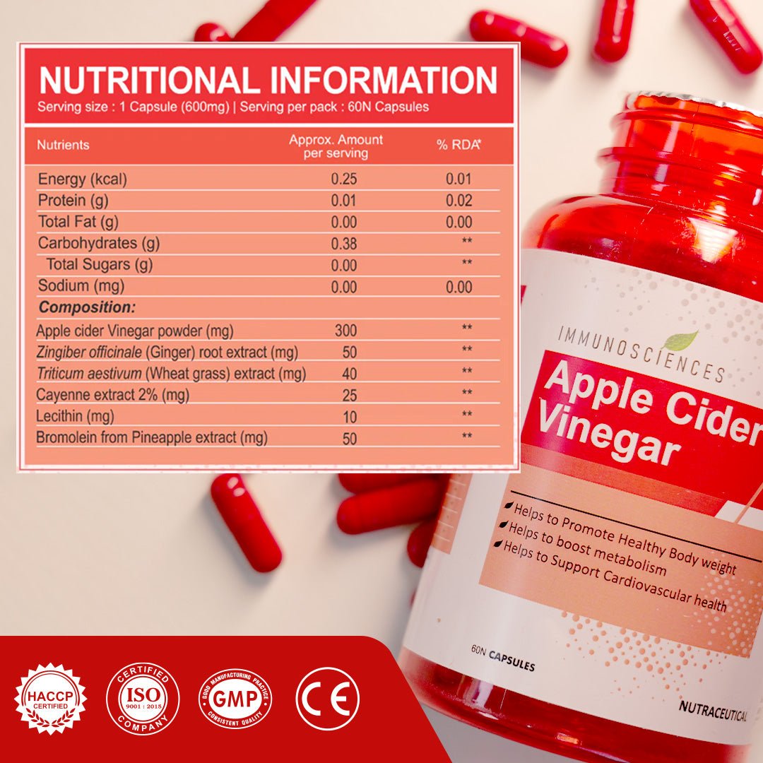 Apple Cider Vinegar – Sugar - Free, Supports Digestion & Weight Management - IMMUNOSCIENCES