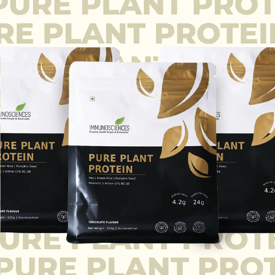 Plant Protein – Vegan Chocolate Protein with Biotin, Omega - 3 & Antioxidants | Muscle Recovery, Energy & Skin Support - IMMUNOSCIENCES