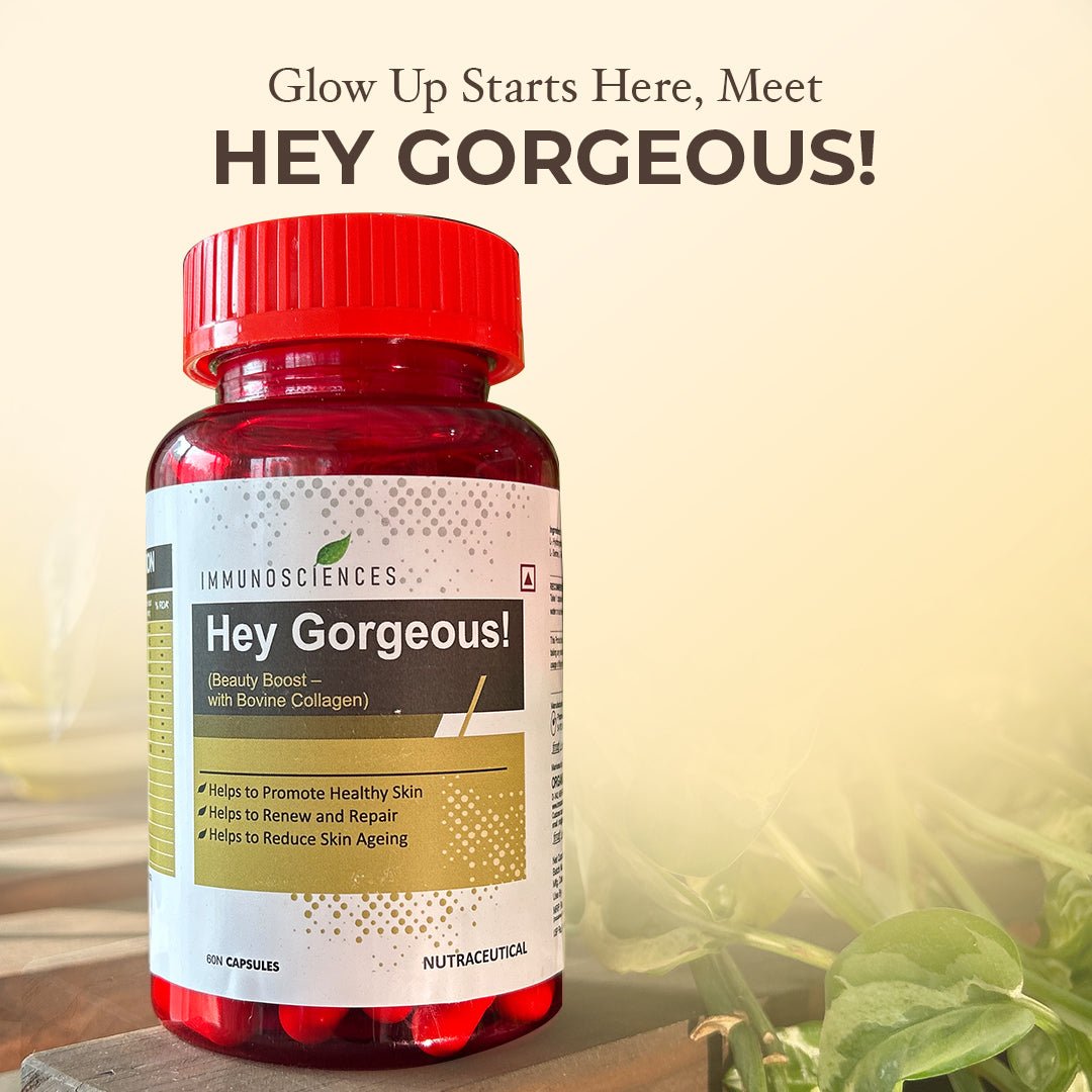 Hey Gorgeous! - Bovine Collagen Capsules for Skin Glow, Anti - Ageing & Repair - IMMUNOSCIENCES