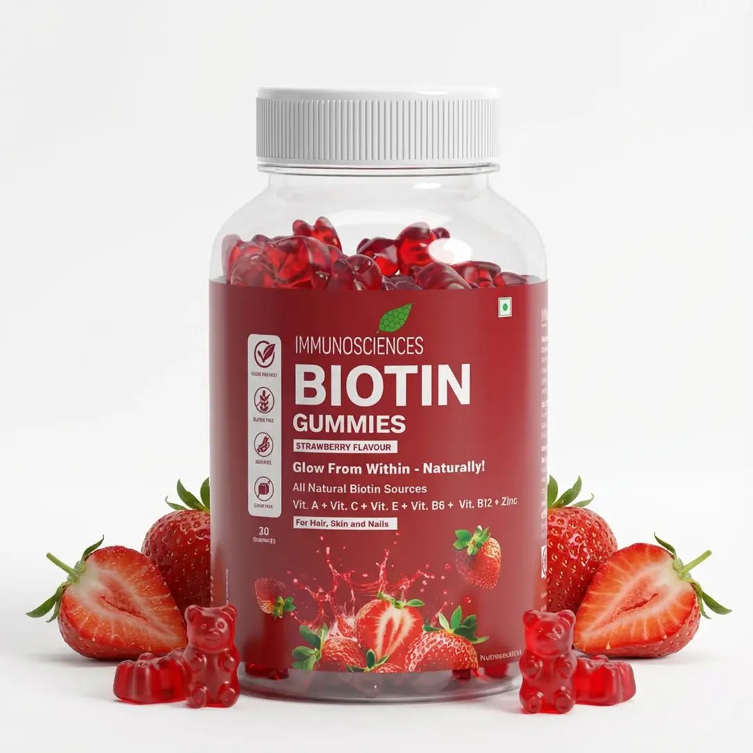Biotin Gummies – High Potency 10,000 mcg for Hair Growth, Skin & Nails – Delicious Strawberry Flavor – 30 Gummies - IMMUNOSCIENCES