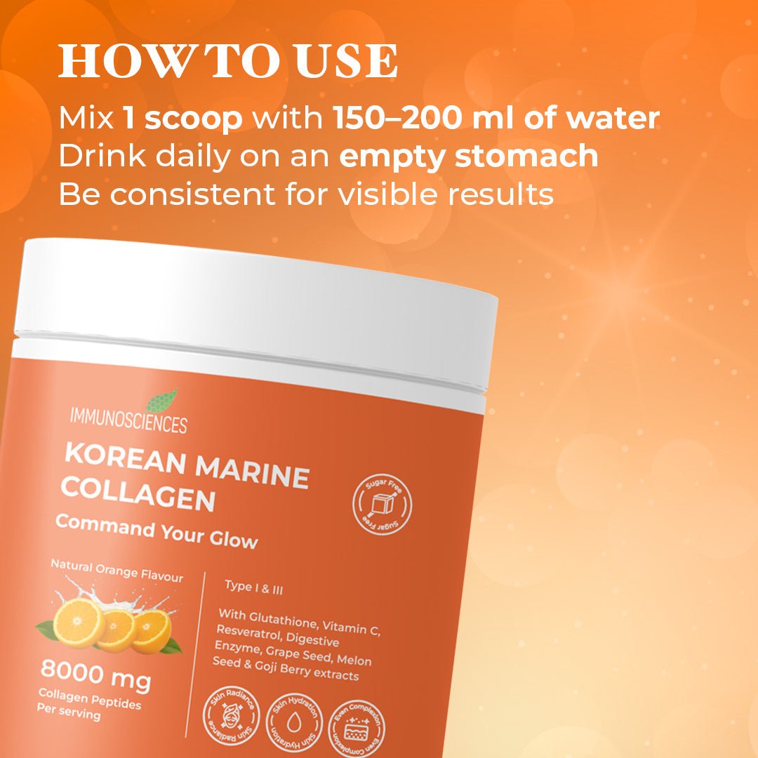 Korean Marine Collagen Powder for Glowing Skin, Hair & Nails | Hydrolyzed Collagen Peptides | Anti - Aging Supplement - IMMUNOSCIENCES