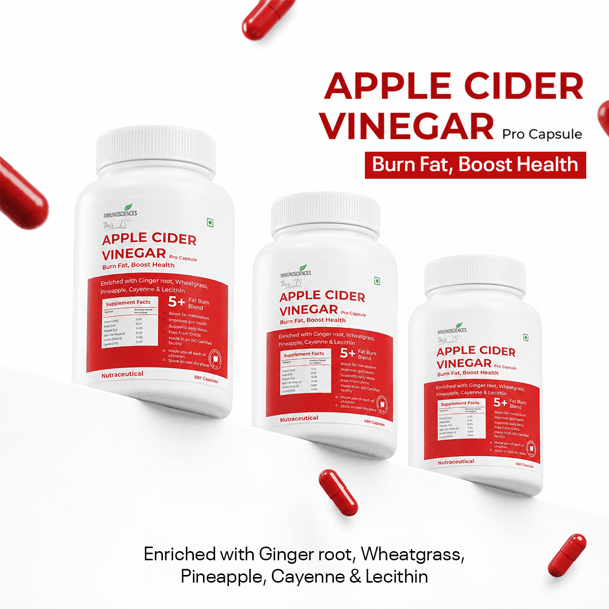 Apple Cider Vinegar (ACV) Sugar-Free Capsules for Appetite Support & Active Lifestyle – Sugar-Free, No-Bloat Formula