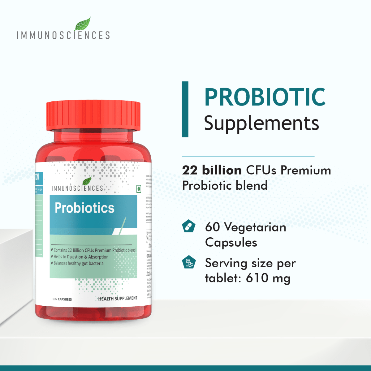 Probiotics Supplement – Supports Gut Health, Digestion & Immunity with 10 Billion CFU - IMMUNOSCIENCES