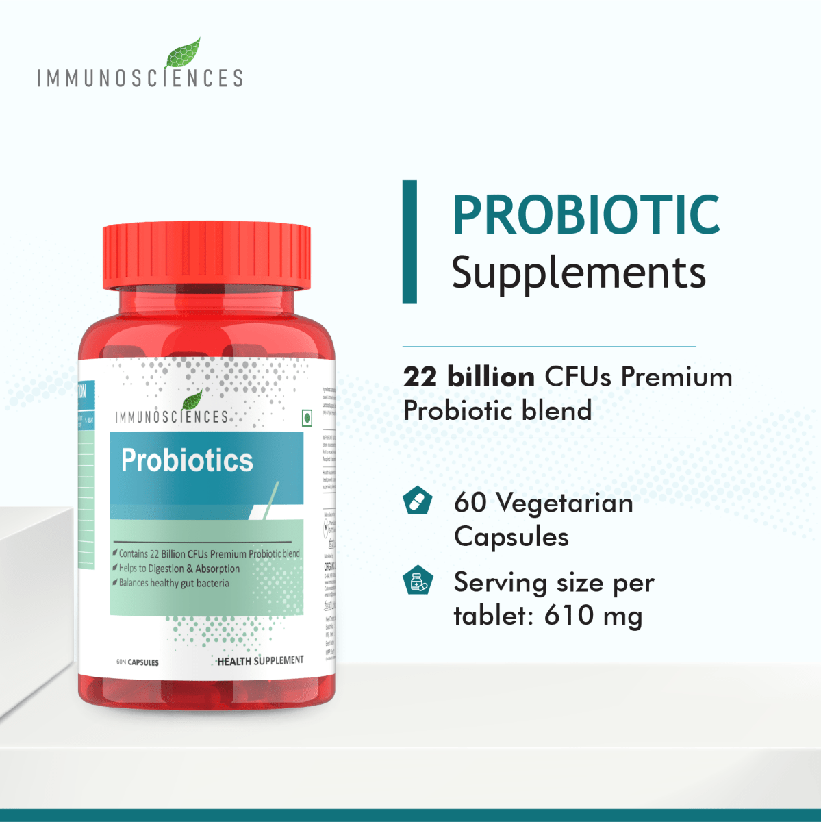 Probiotics Supplement – Supports Gut Health, Digestion & Immunity with 10 Billion CFU - IMMUNOSCIENCES
