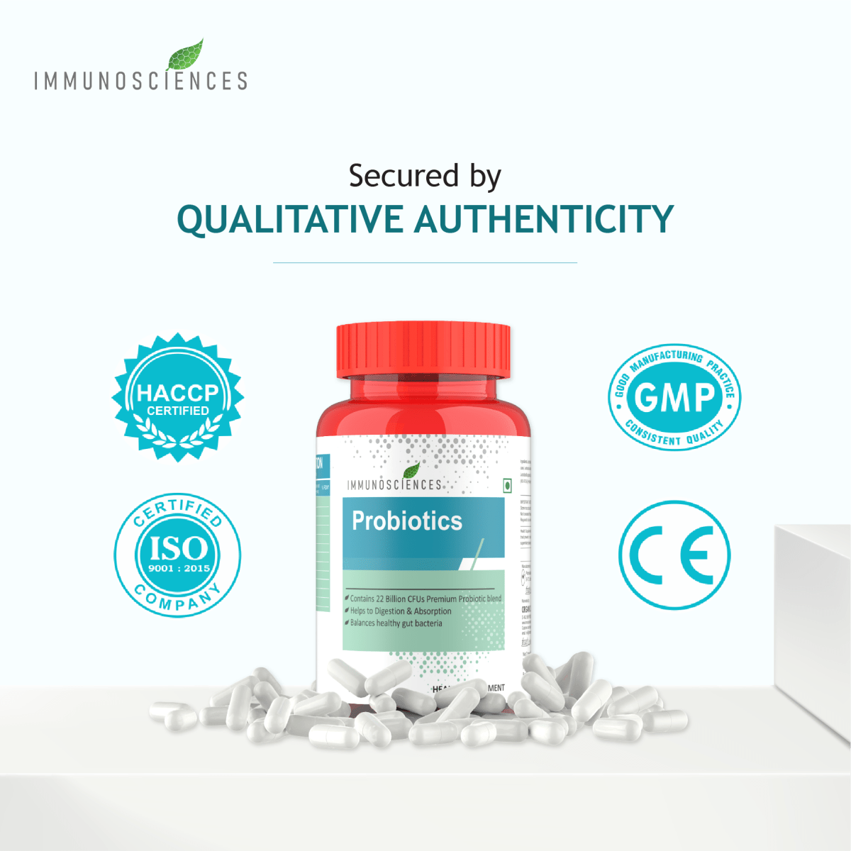 Probiotics Supplement – Supports Gut Health, Digestion & Immunity with 10 Billion CFU - IMMUNOSCIENCES