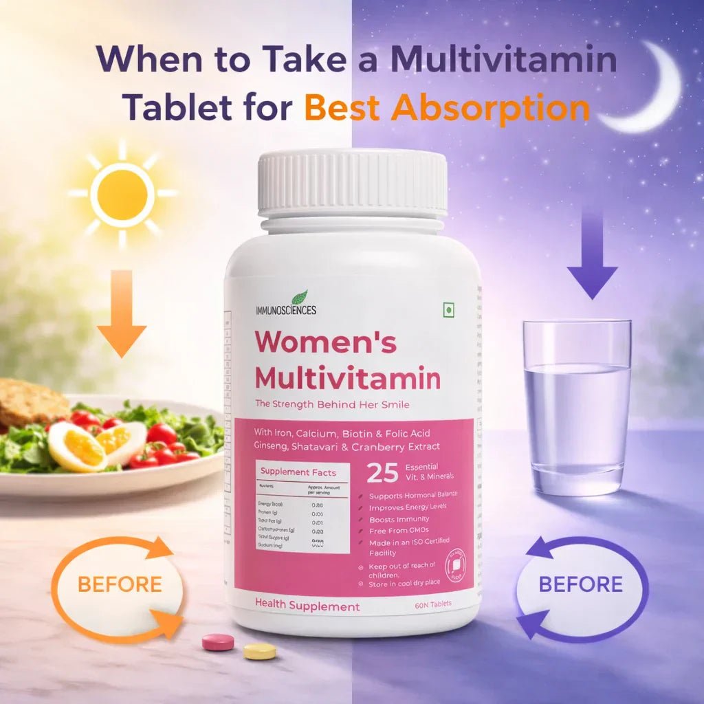 When to Take a Multivitamin Tablet for Best Absorption (Morning or Night or Before or After Meal) - IMMUNOSCIENCES