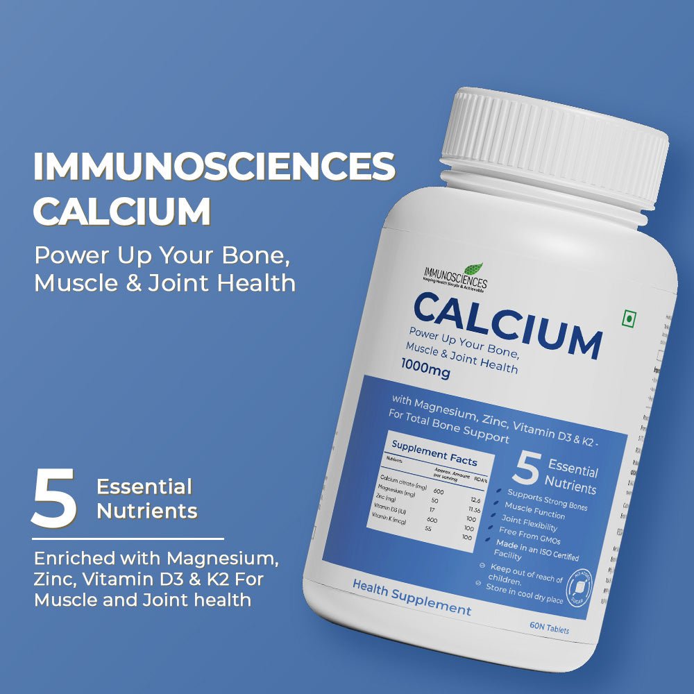Calcium Tablets – Bone Strength & Density Support – with Vitamin D3 & Magnesium - IMMUNOSCIENCES