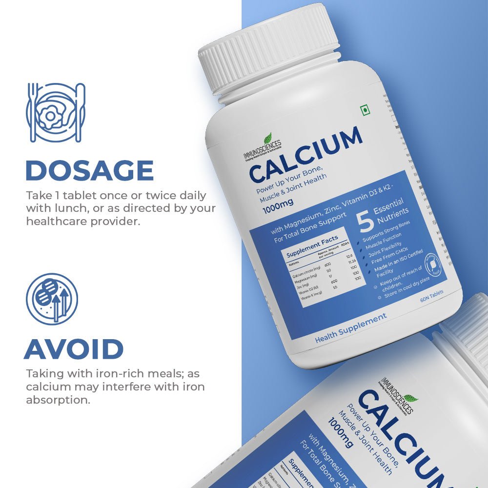 Calcium Tablets – Bone Strength & Density Support – with Vitamin D3 & Magnesium - IMMUNOSCIENCES