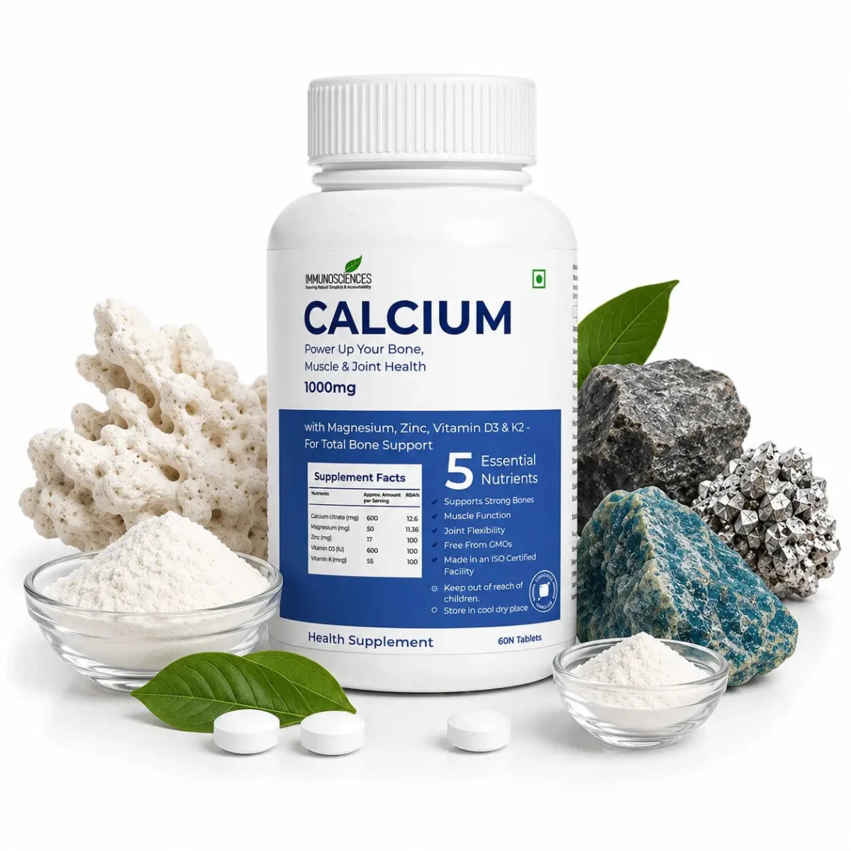 Calcium Tablets – Bone Strength & Density Support – with Vitamin D3 & Magnesium - IMMUNOSCIENCES