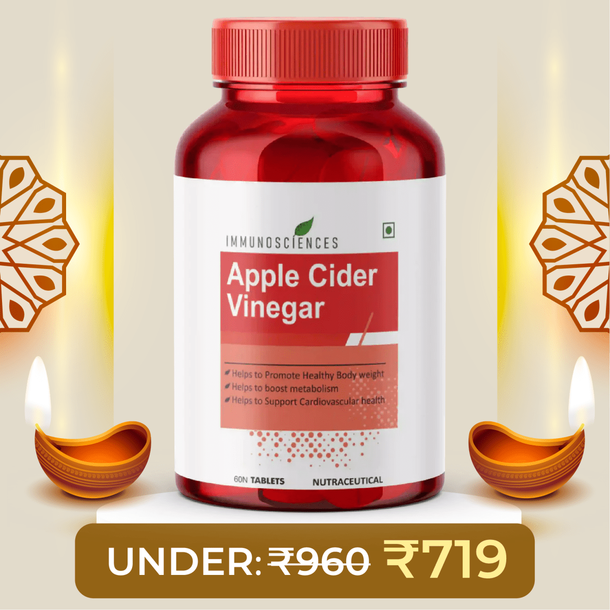 Apple Cider Vinegar – Sugar - Free, Supports Digestion & Weight Management - IMMUNOSCIENCES