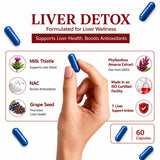 Liver Detox supplement with Milk Thistle, NAC and Grape Seed in a 60-capsule formula for liver support.