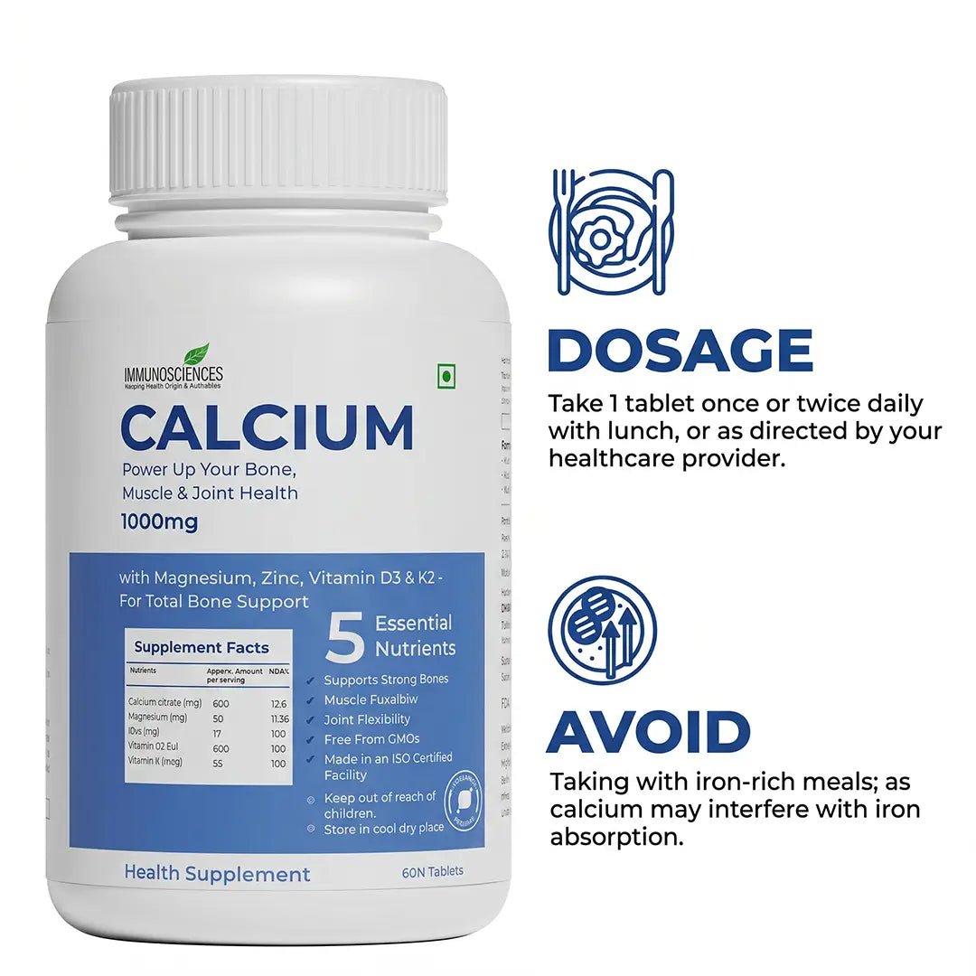 Calcium Tablets – Bone Strength & Density Support – with Vitamin D3 & Magnesium - IMMUNOSCIENCES