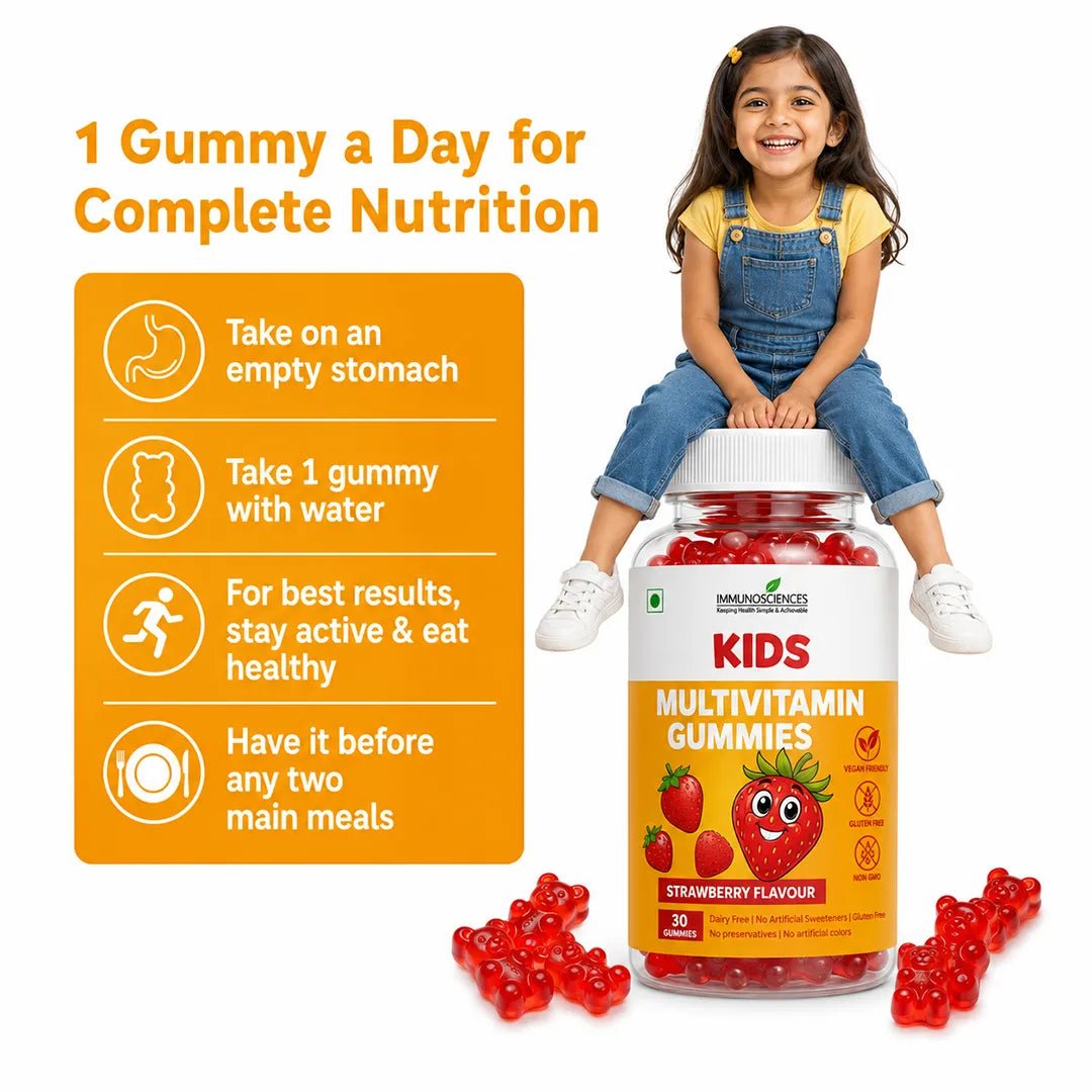 Kids Multivitamin Gummies - Daily Vitamins for Immune Support, Growth & Energy – Natural Fruit Flavours – 30 Gummies - IMMUNOSCIENCES