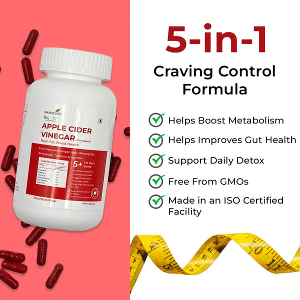 Apple Cider Vinegar (ACV) Sugar-Free Capsules for Appetite Support & Active Lifestyle – Sugar-Free, No-Bloat Formula