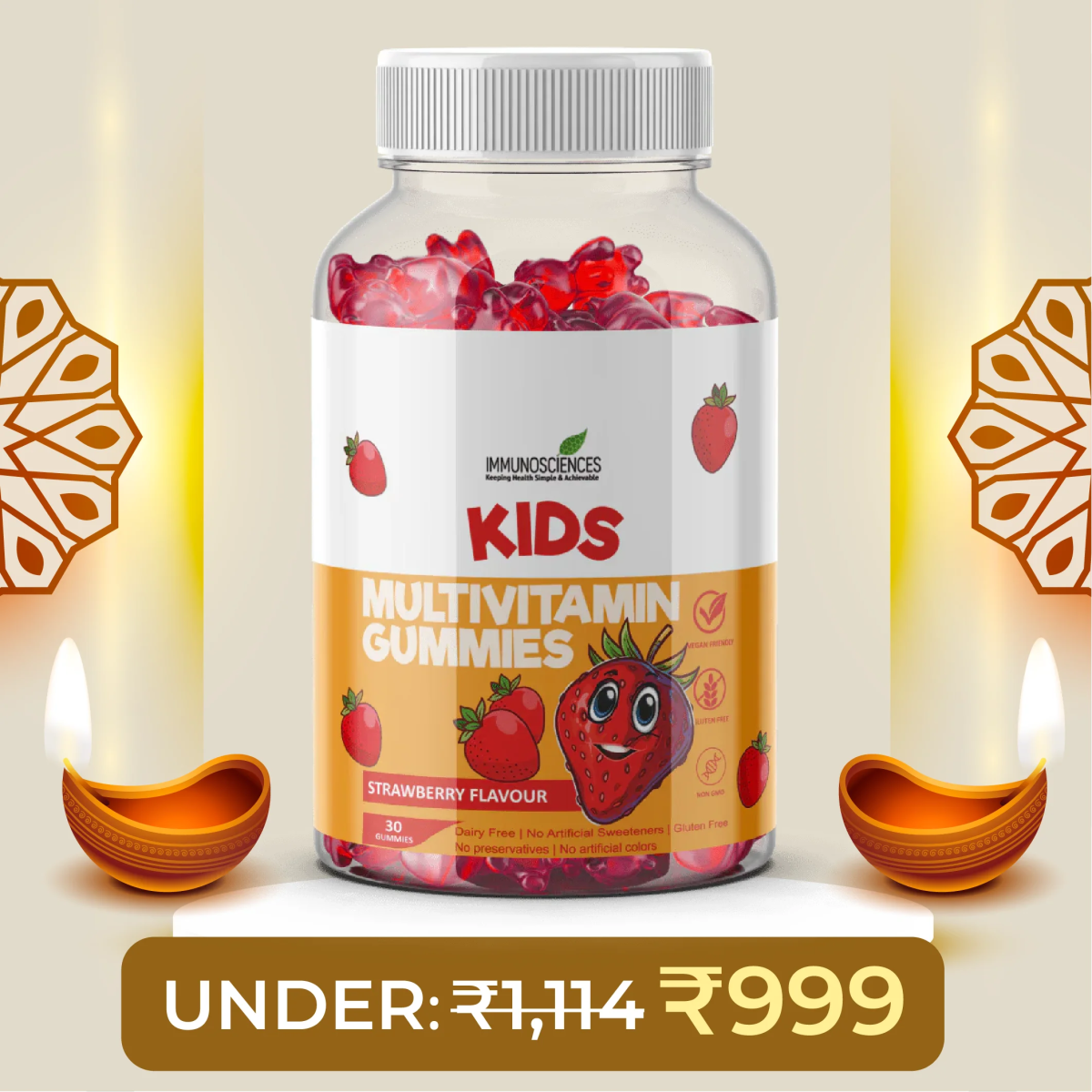 Kids Multivitamin Gummies – Daily Vitamins for Immune Support, Growth & Energy – Natural Fruit Flavors 30 Gummies - IMMUNOSCIENCES