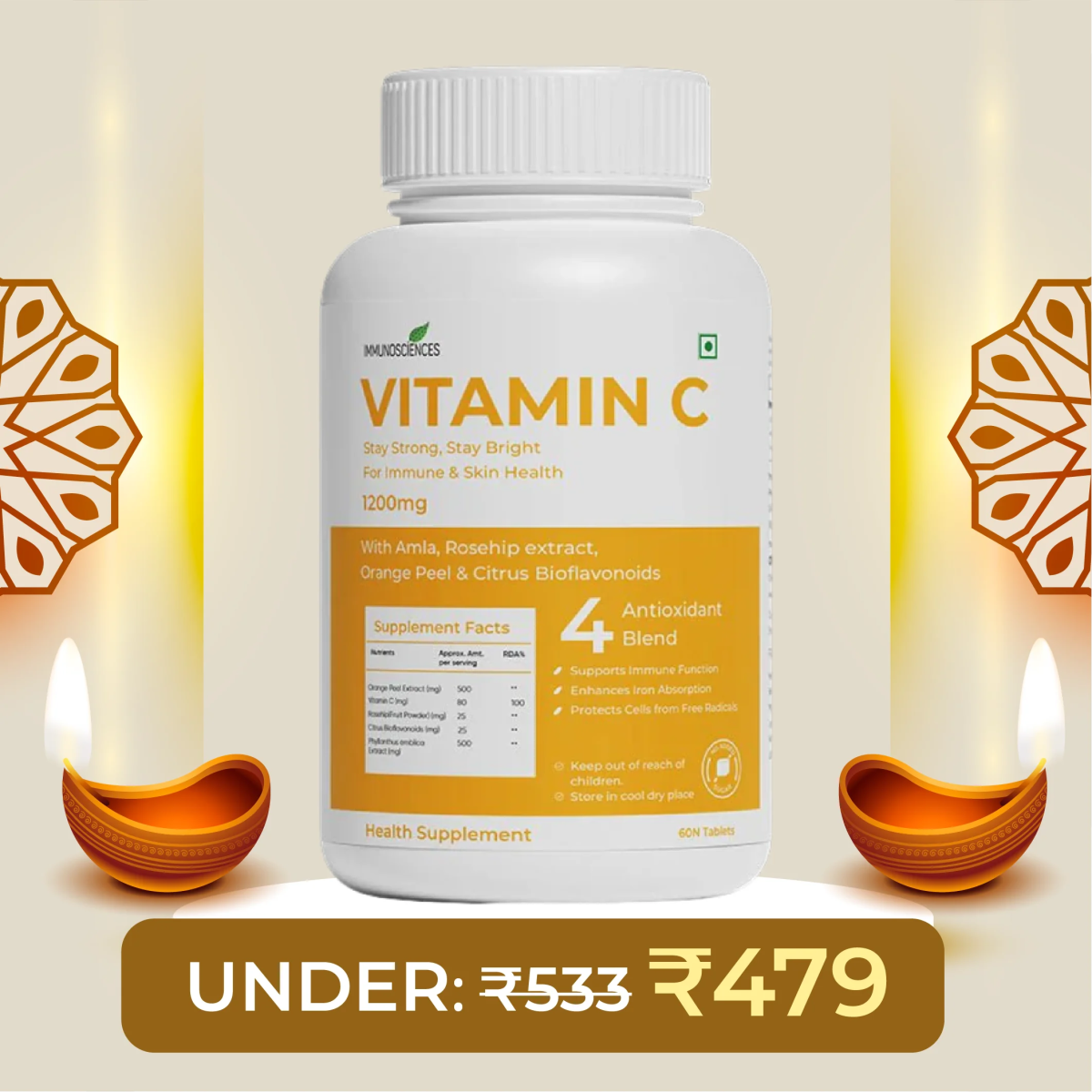 Vitamin C Supplement – Boost Immunity, Skin Health & Collagen Production - IMMUNOSCIENCES