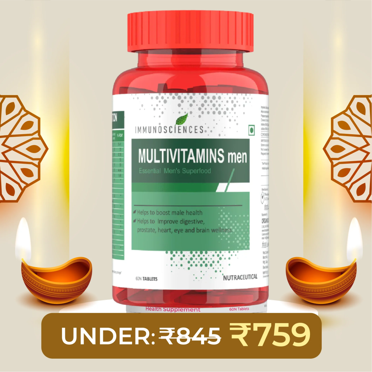 Multivitamins Men Superfood – Complete Daily Nutrition with Essential Vitamins, Minerals & Antioxidants - IMMUNOSCIENCES