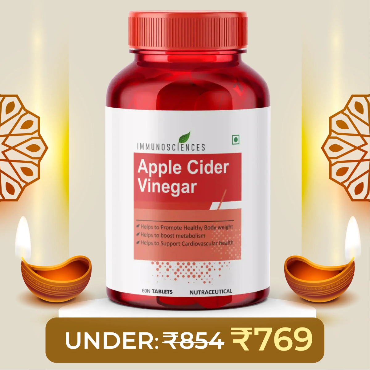 Apple Cider Vinegar – Sugar - Free, Supports Digestion & Weight Management - IMMUNOSCIENCES