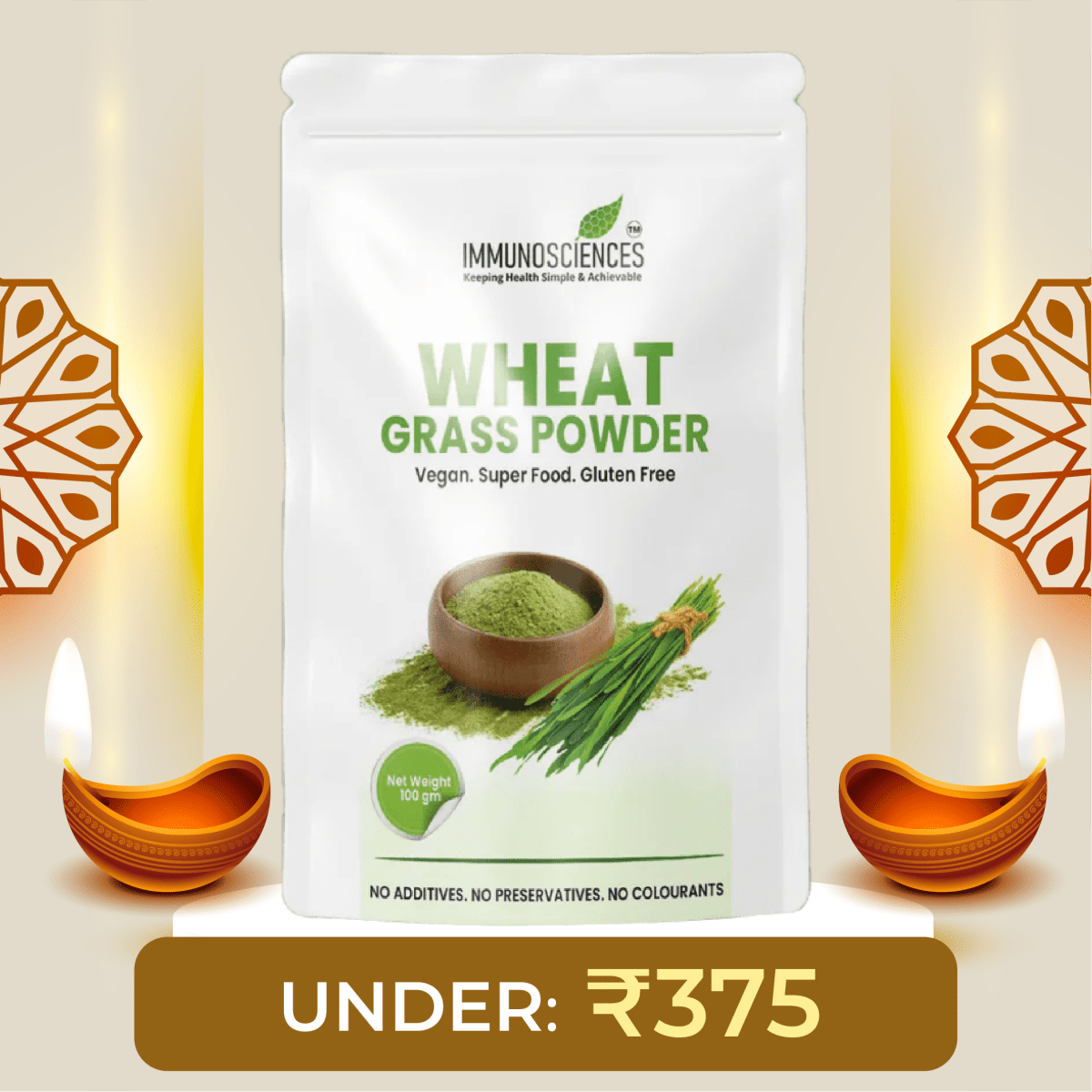 Wheatgrass Powder – Organic, Raw & Natural – Rich in Chlorophyll, Vitamins & Antioxidants - IMMUNOSCIENCES