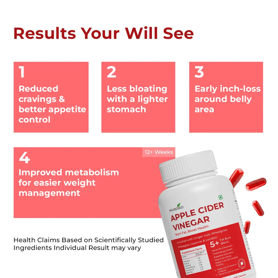 Apple Cider Vinegar (ACV) Sugar-Free Capsules for Appetite Support & Active Lifestyle – Sugar-Free, No-Bloat Formula
