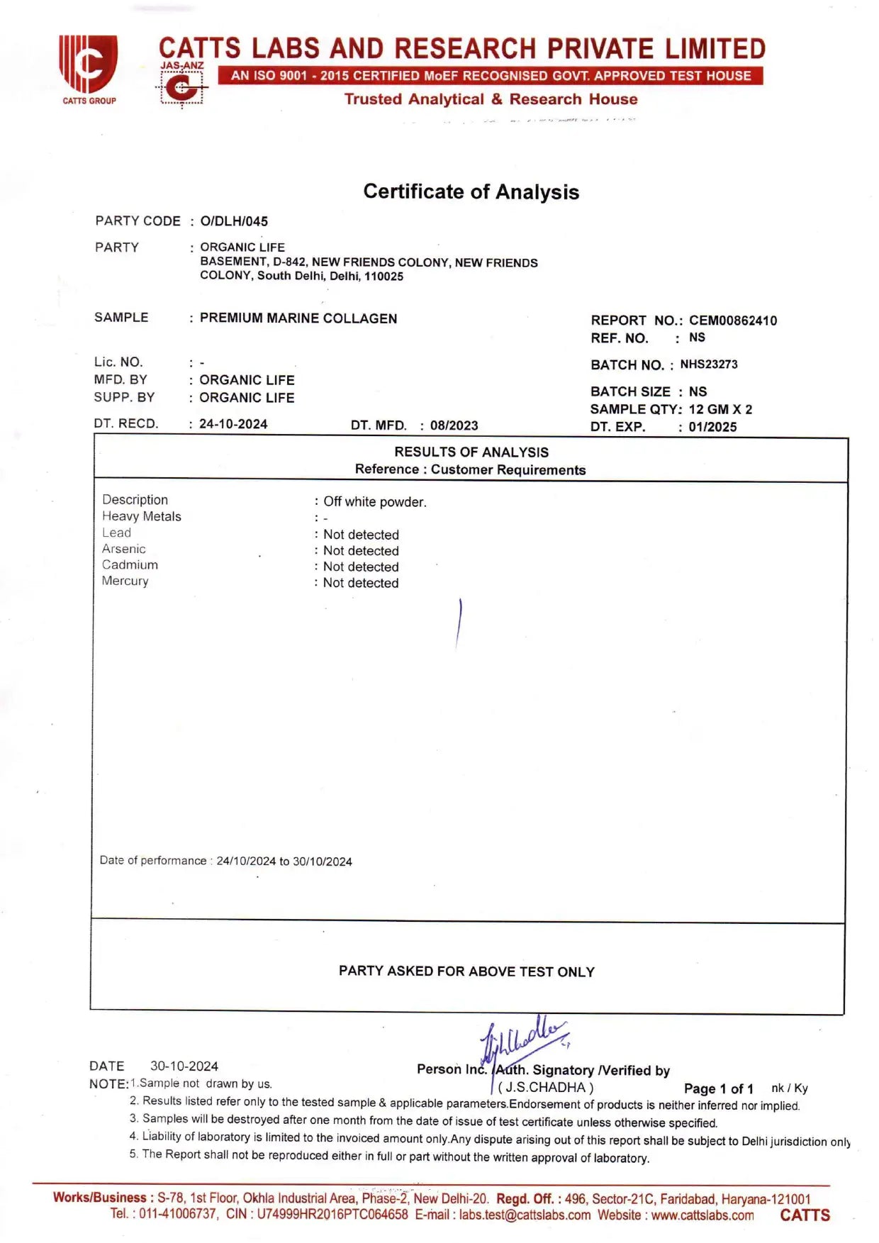 Certificate of Analysis