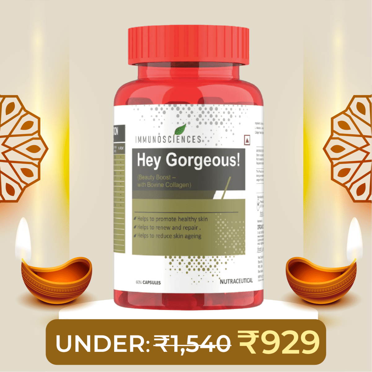 Hey Gorgeous! - Bovine Collagen Capsules for Skin Glow, Anti - Ageing & Repair - IMMUNOSCIENCES
