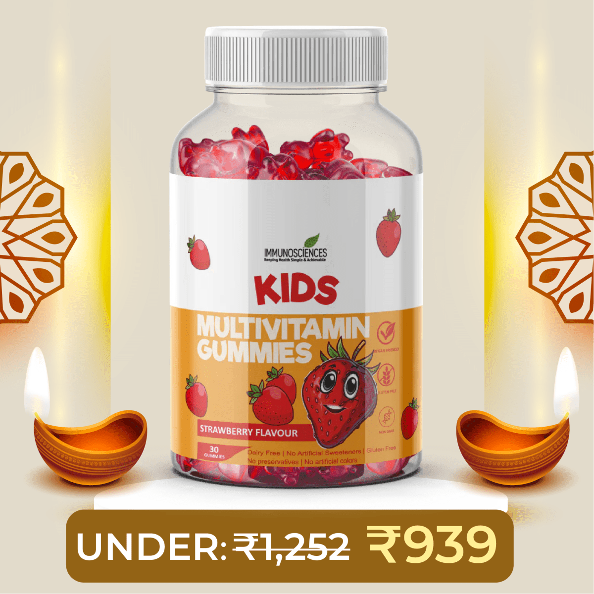 Kids Multivitamin Gummies – Daily Vitamins for Immune Support, Growth & Energy – Natural Fruit Flavors 30 Gummies - IMMUNOSCIENCES