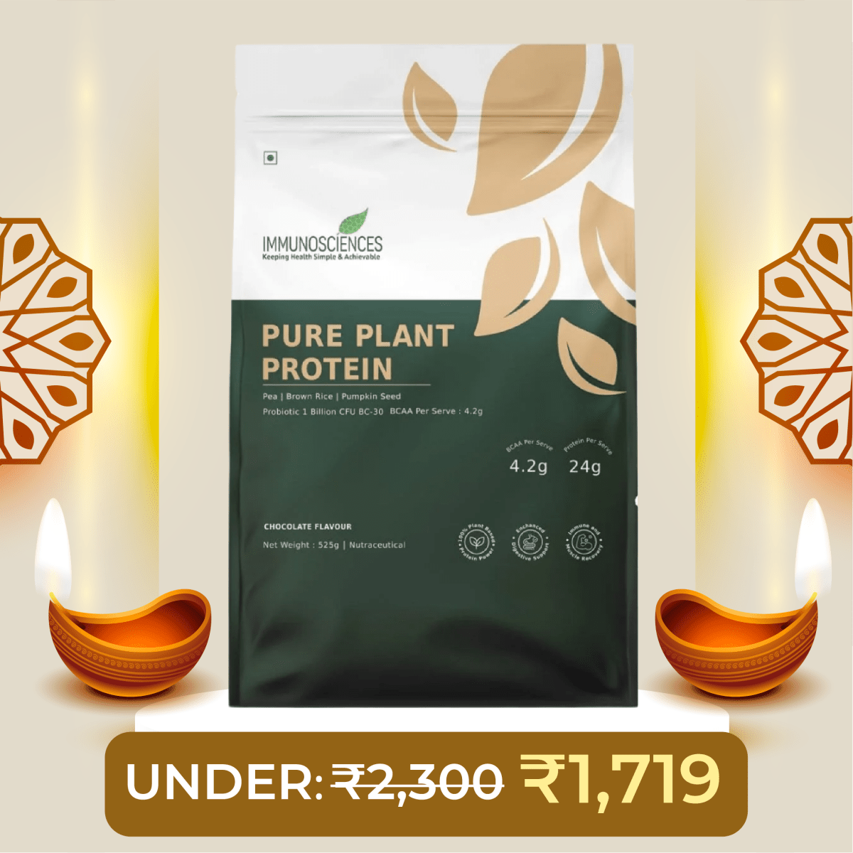 Pure Plant Protein – 24g Vegan Chocolate Protein with DigeZyme®, BCAAs & 9 Essential Amino Acids | Muscle Recovery, Energy & Digestive Support - IMMUNOSCIENCES