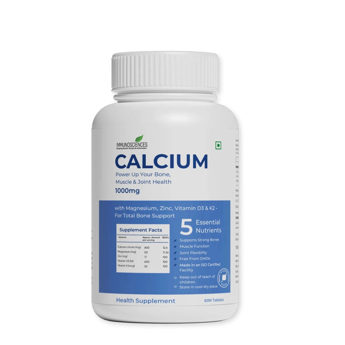 Calcium Tablets – Bone Strength & Density Support – with Vitamin D3 & Magnesium - IMMUNOSCIENCES