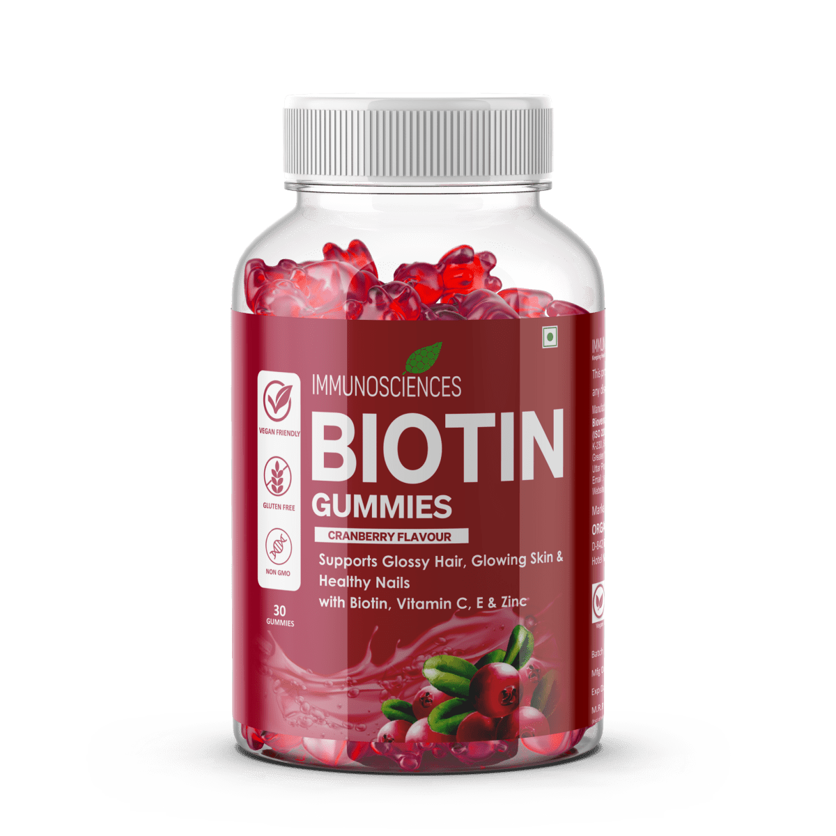 Biotin Gummies – High Potency 10,000 mcg for Hair Growth, Skin & Nails – Delicious Strawberry Flavor – 30 Gummies - IMMUNOSCIENCES