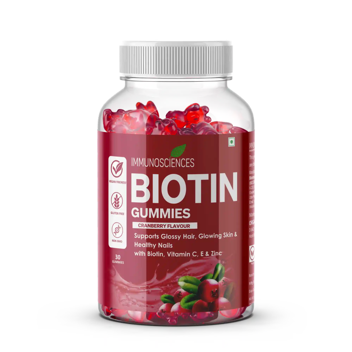 Biotin Gummies – High Potency 10,000 mcg for Hair Growth, Skin & Nails – Delicious Strawberry Flavor – 30 Gummies - IMMUNOSCIENCES