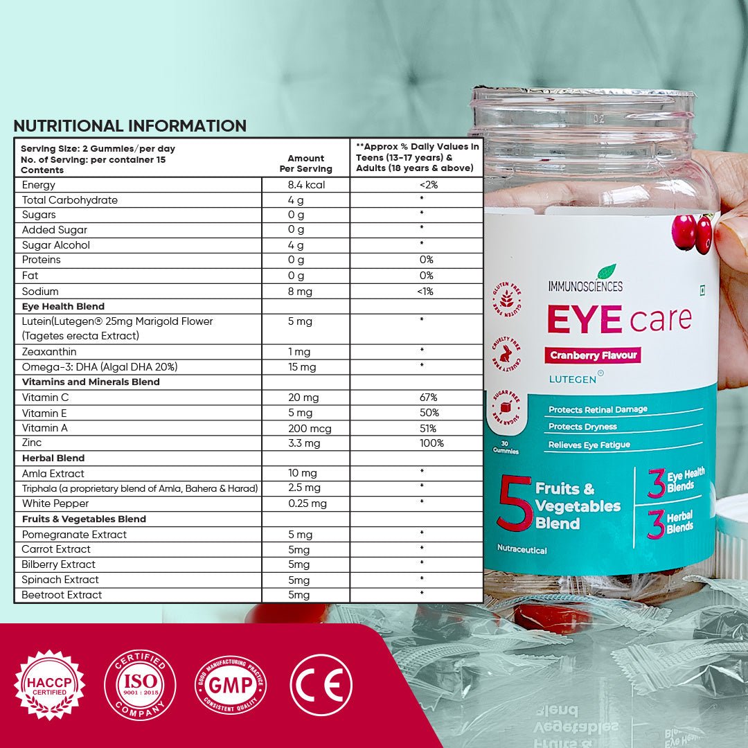 Eye Care Gummies | Clinically Backed Lutein, Zeaxanthin & DHA for Vision & Blue Light Protection - IMMUNOSCIENCES